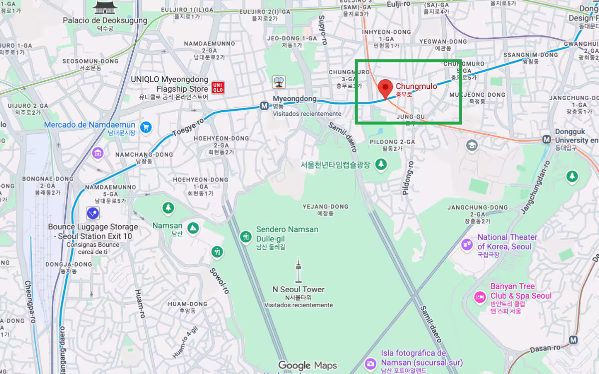 La estación Chungmuro es la mejor opción para tomar los autobuses que van a la Torre Namsan en Seúl
